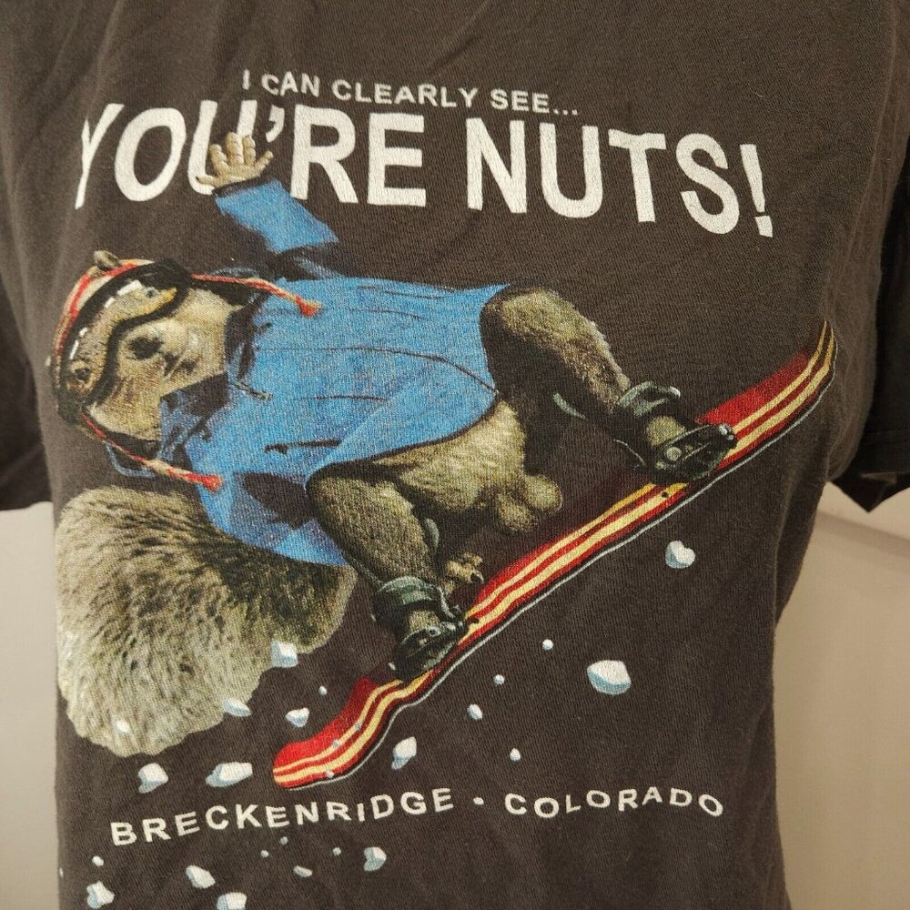 T-Shirt Squirrel Skiing Mens M Nuts Graphic Black Breckenridge CO Funny